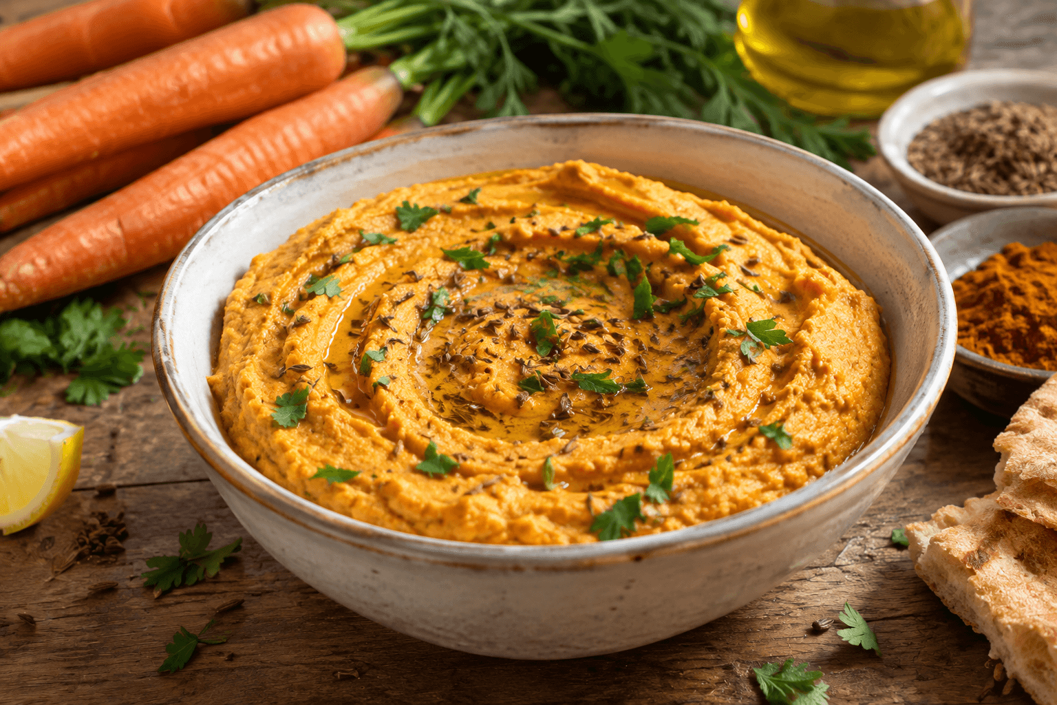 Houmous aux carottes rôties et au cumin