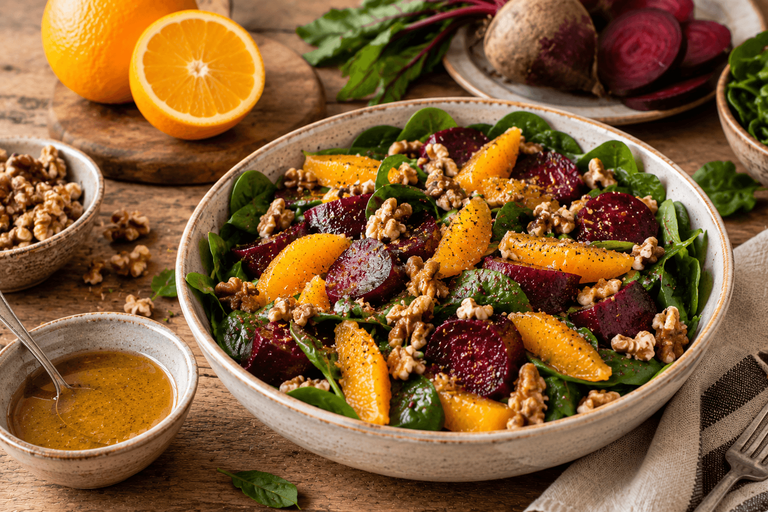 Salade d'oranges et betteraves rôties