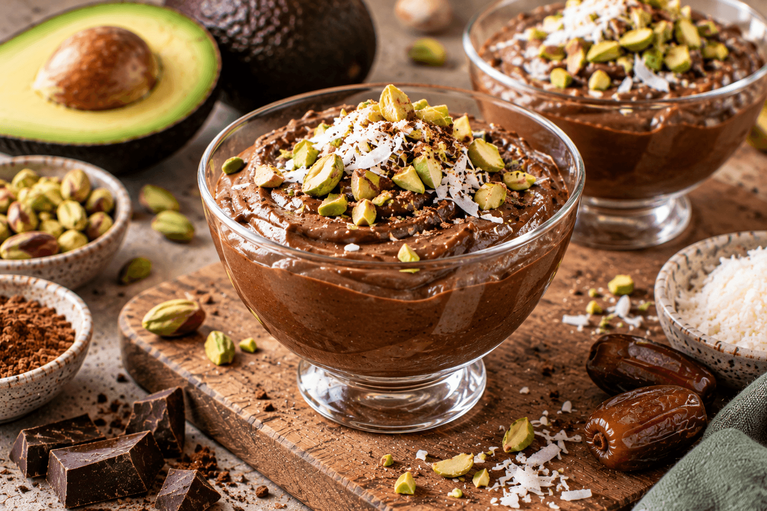 Pudding chocolat, pistache et avocat