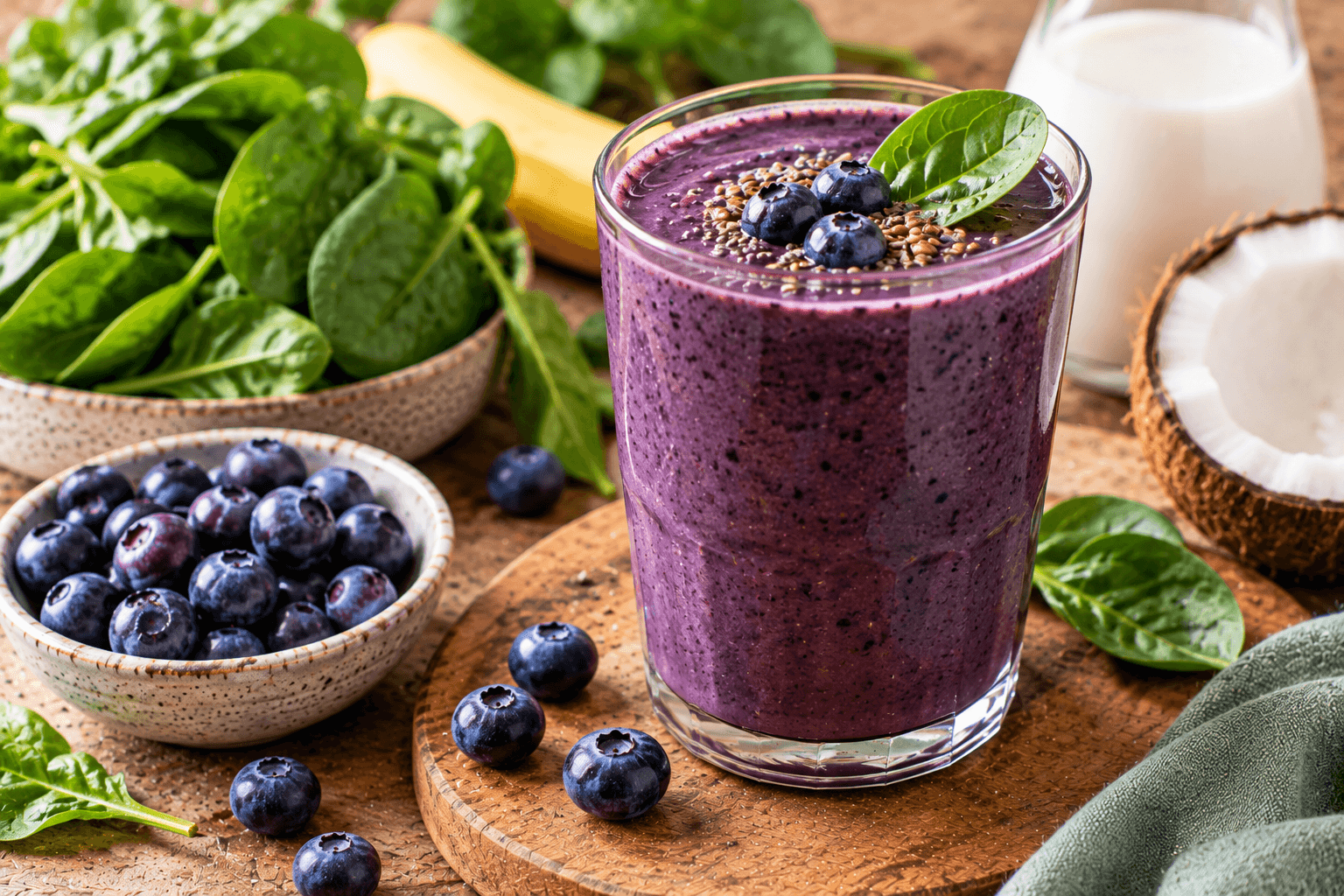 Smoothie épinards myrtilles